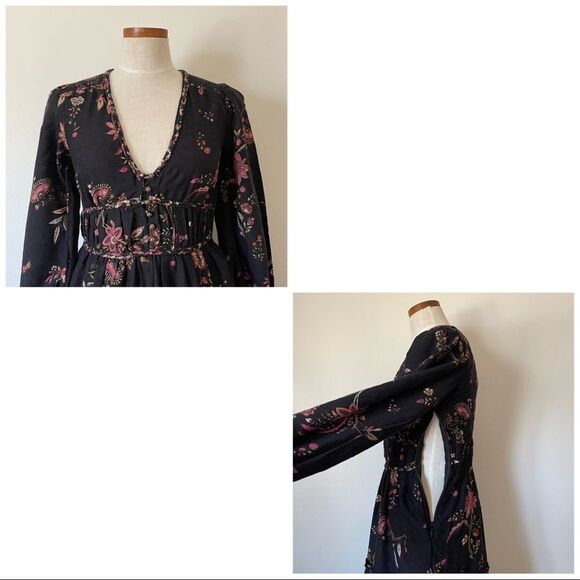 Anthropologie Black Floral Paisley Maxi Dress NWOT size 2 Boho - Picture 4 of 12
